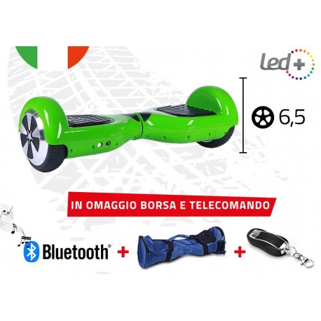 HOVERBOARD VERDE 6,5 LUCI LED BLUETOOTH SPEAKER BORSA E TELECOMANDO