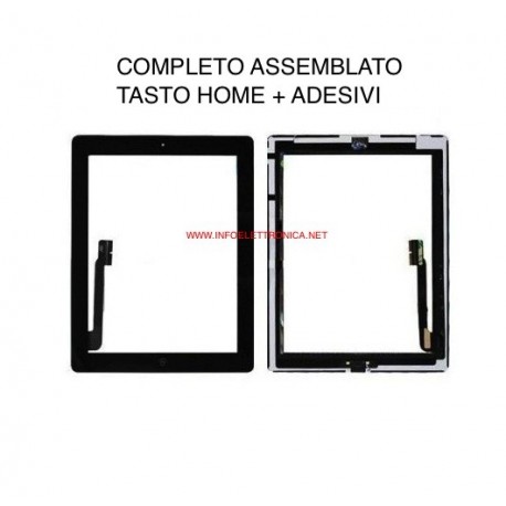 Touch screen vetro Apple iPad 4 Nero completo di adesivi e tasto home A1458 A1459 A1460