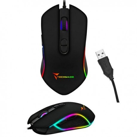 TECHMADE MOUSE GAMING USB LED LIGHT 2400DPI NERO